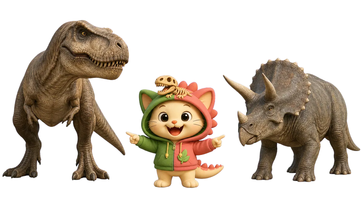 Kiwi compares a Tyrannosaurus rex and a Triceratops