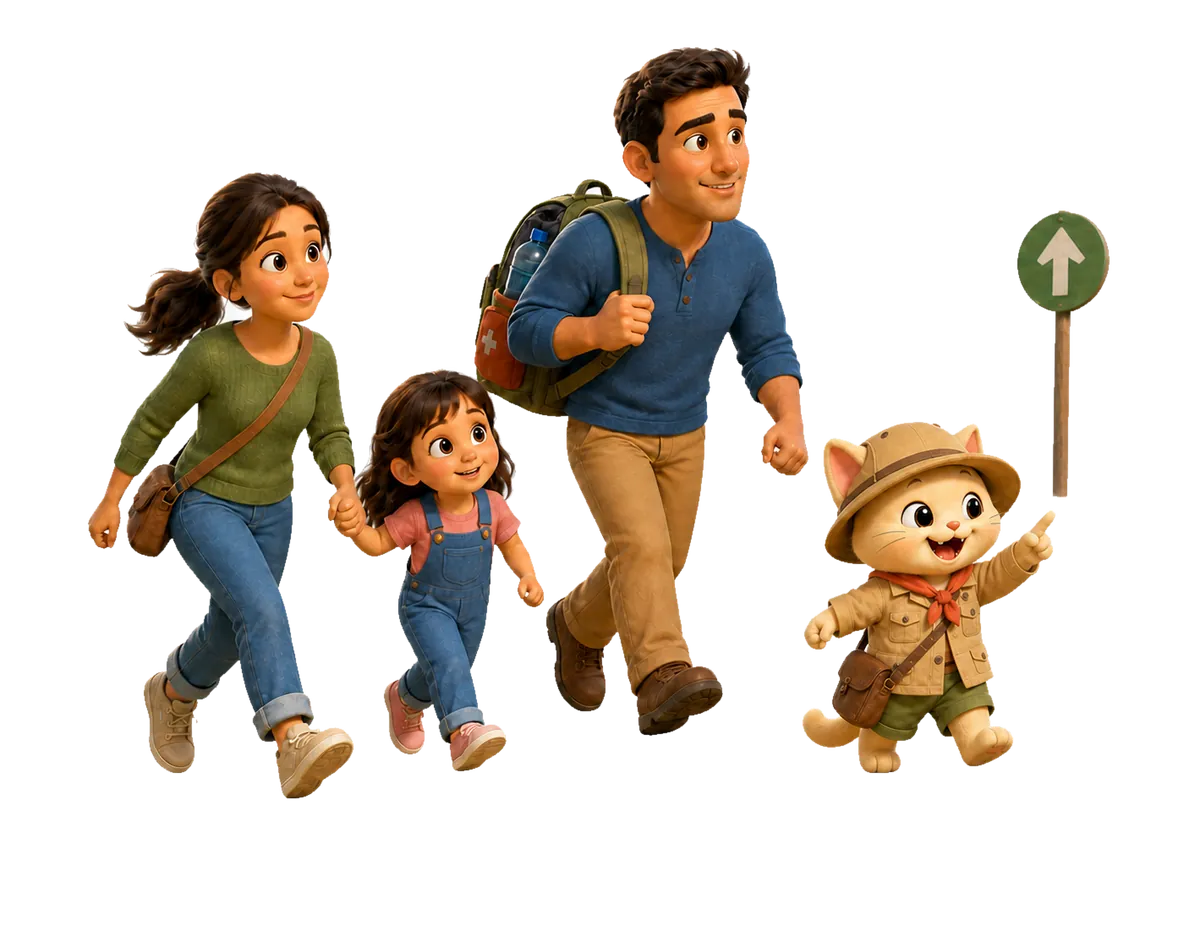 Kiwi accompanies a family toward higher ground